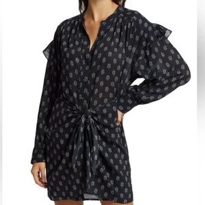 XiRENA Blue Paisley Cotton Tie Shirt Dress Size XL